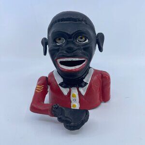 antique cast iron mechanical coin bank american folk nodder red & black